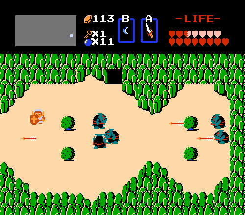 A typical outside screen, complete with enemies and cave