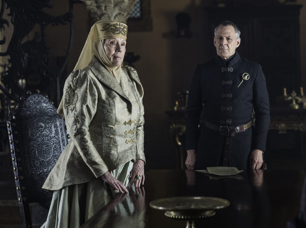 Game-of-Thrones-S6-Ep4-Book-of-the-Stranger-Diana-Rigg-as-Olenna-Tyrell-and-Ian-Gelder-as-Kevan-Lannister